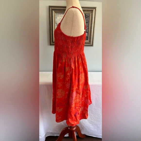 Universal Threads Linen Rayon Mix Orange Smocked Sundress Size L - Picture 4 of 10